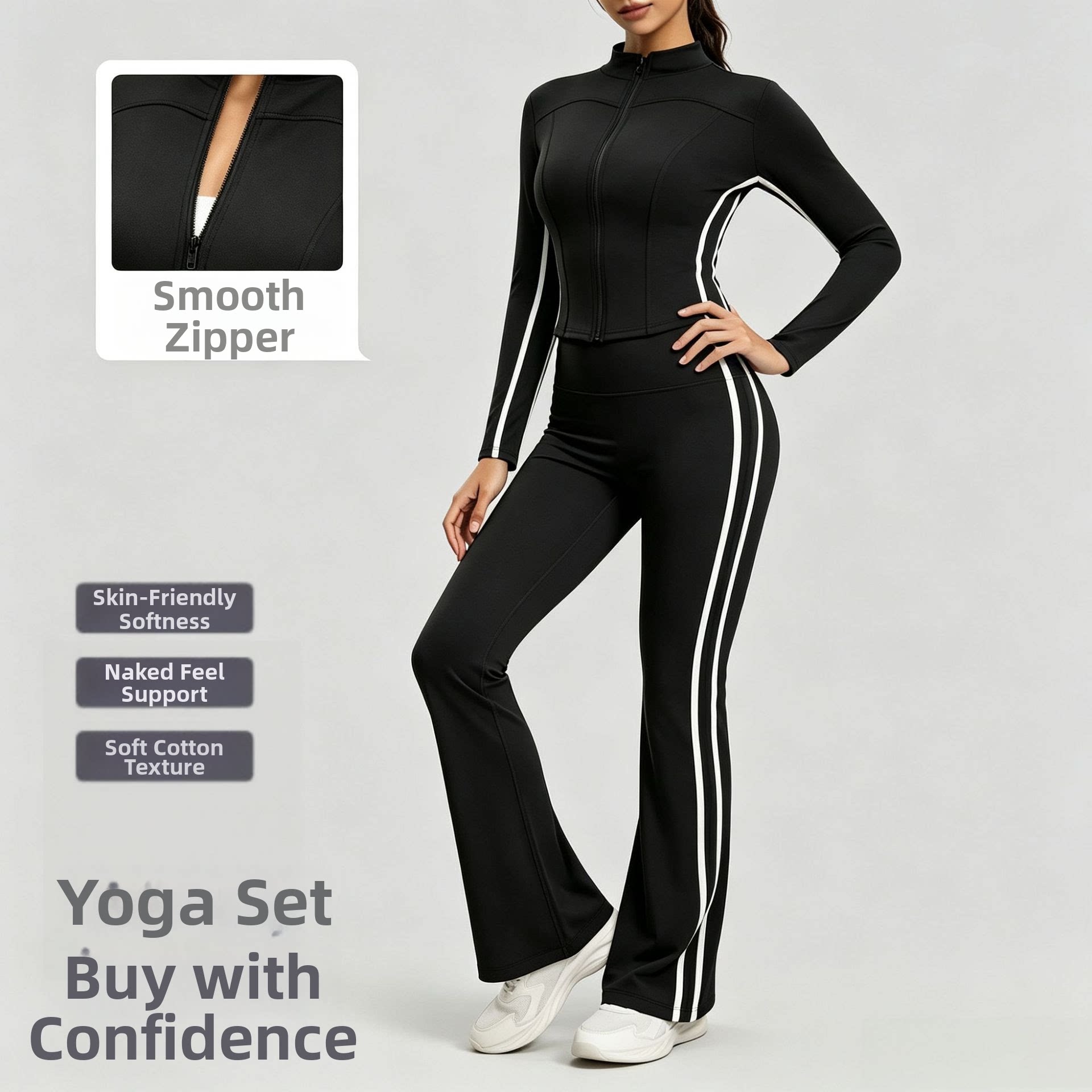 Yoga Fitness Set - Women Striped Fall Workout Set High