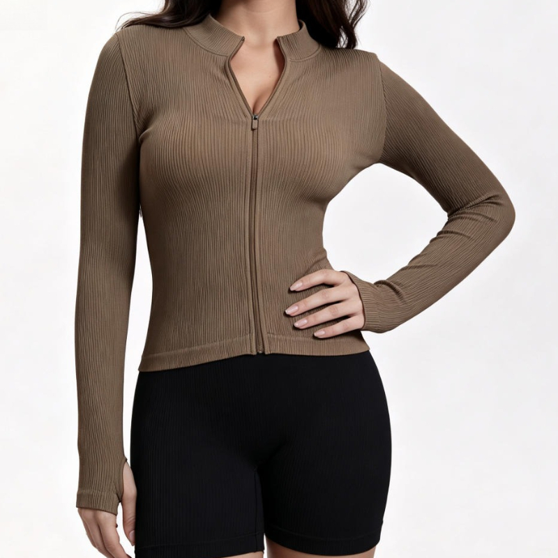 Women Ribbed Long Sleeve Zip U - Yoga & Fitness Center 评论和价格