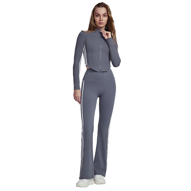Women Striped Fall Workout Set - Yoga Fitness Set 评论和价格